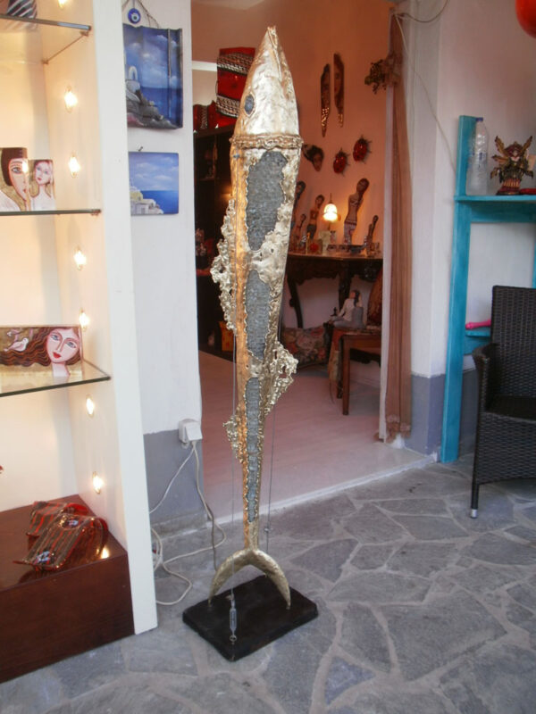 handcrafted bronze artwork fish sculpture handmade led light