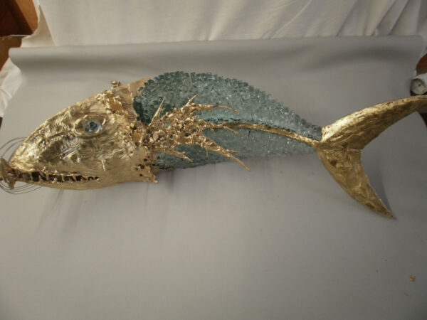 handcrafted bronze artwork fish sculpture handmade led light